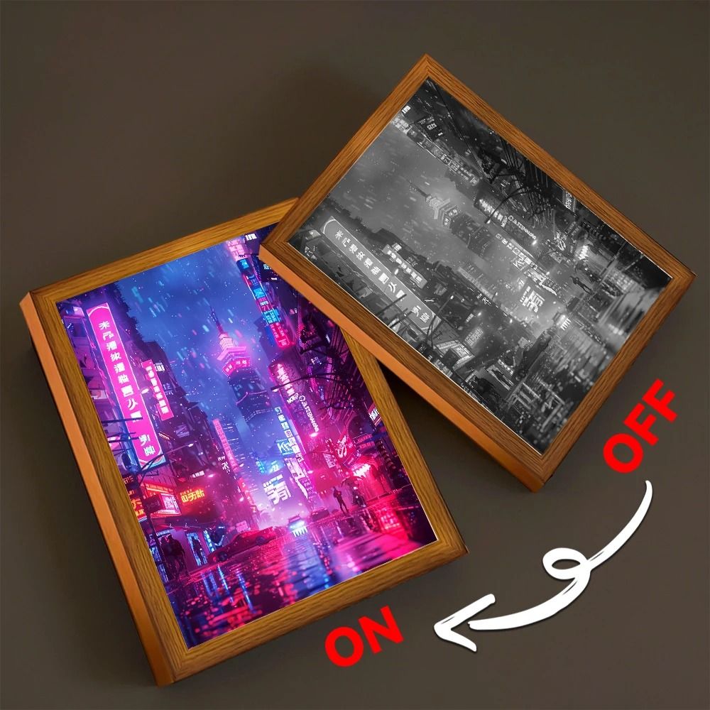 Asian Cityscape Painting LED Bedside Light 11