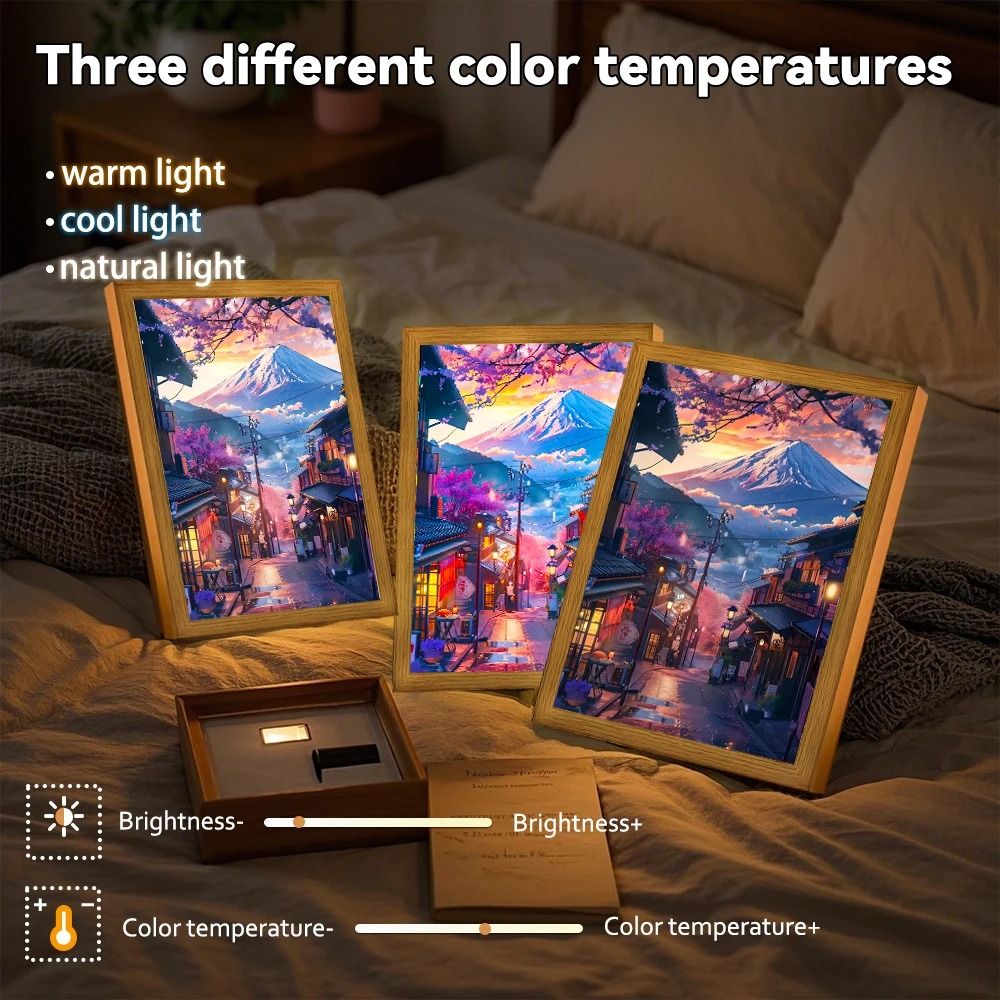 Asian Cityscape Painting LED Bedside Light 5