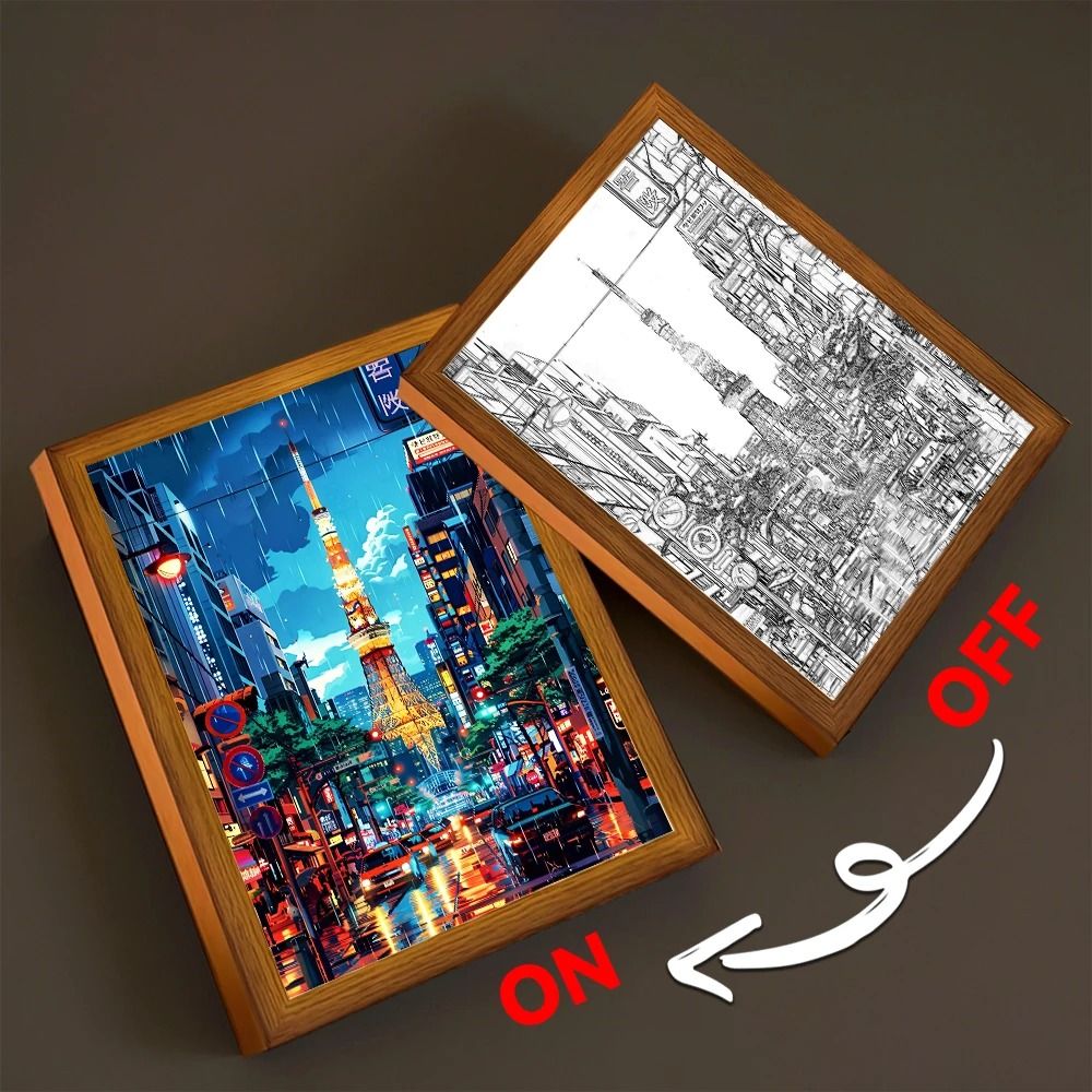 Asian Cityscape Painting LED Bedside Light 7