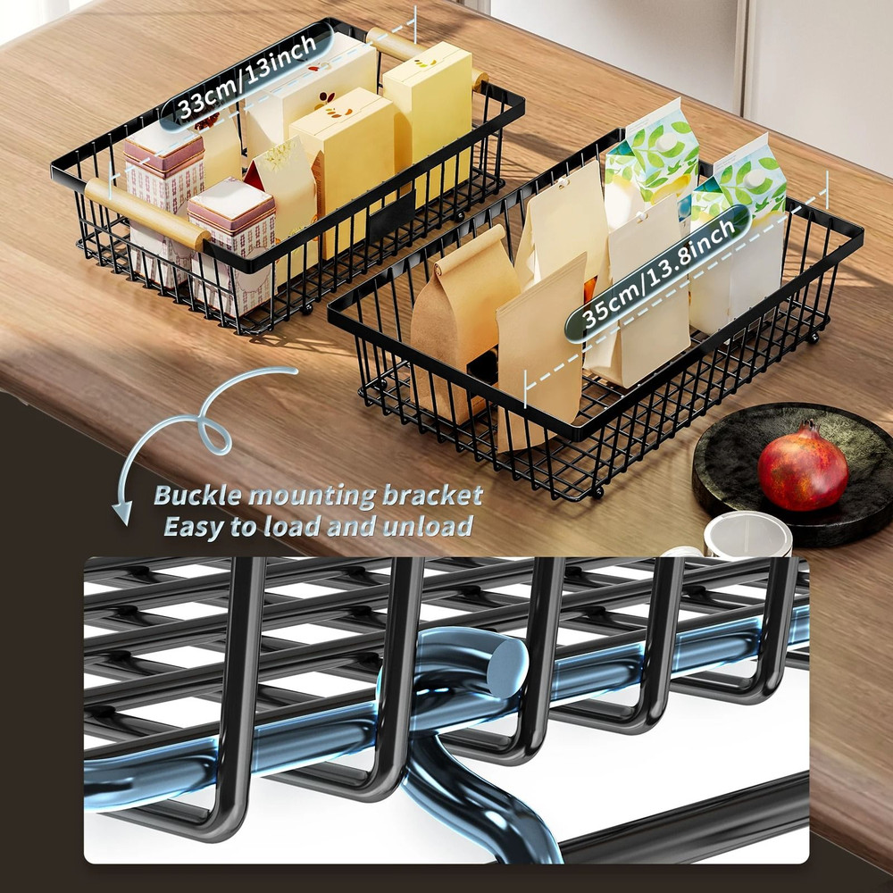 Metal Storage Basket With Wooden Handle And Hooks 5