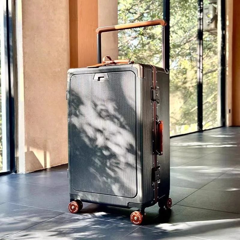 Front Opening Pocket Rolling Luggage With Aluminum Frame Wide Handle Silent Wheels USB Charging And 11