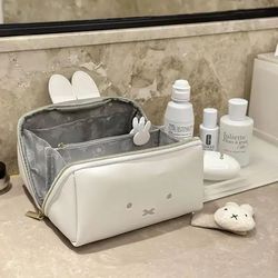 kawaii rabbit makeup and toiletry bag – cute multi-functional portable storage pouch for girls