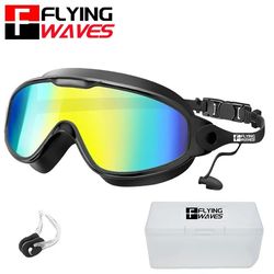 large frame adult swim goggles with anti-fog coated lens and uv protection