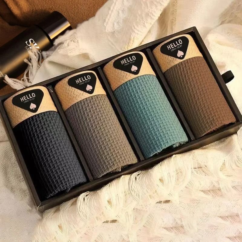 Ice Silk Boxer Shorts Breathable Mesh Underwear Plus Size 4pcs Set 10