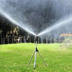360 degree rotating garden sprinkler with adjustable stainless steel tripod stand