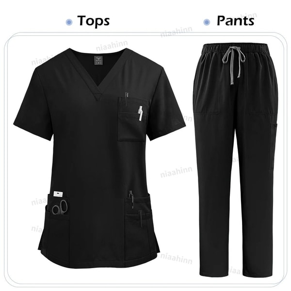 Multicolor Medical Scrubs Set With Short Sleeve Top And Pants For Women 8