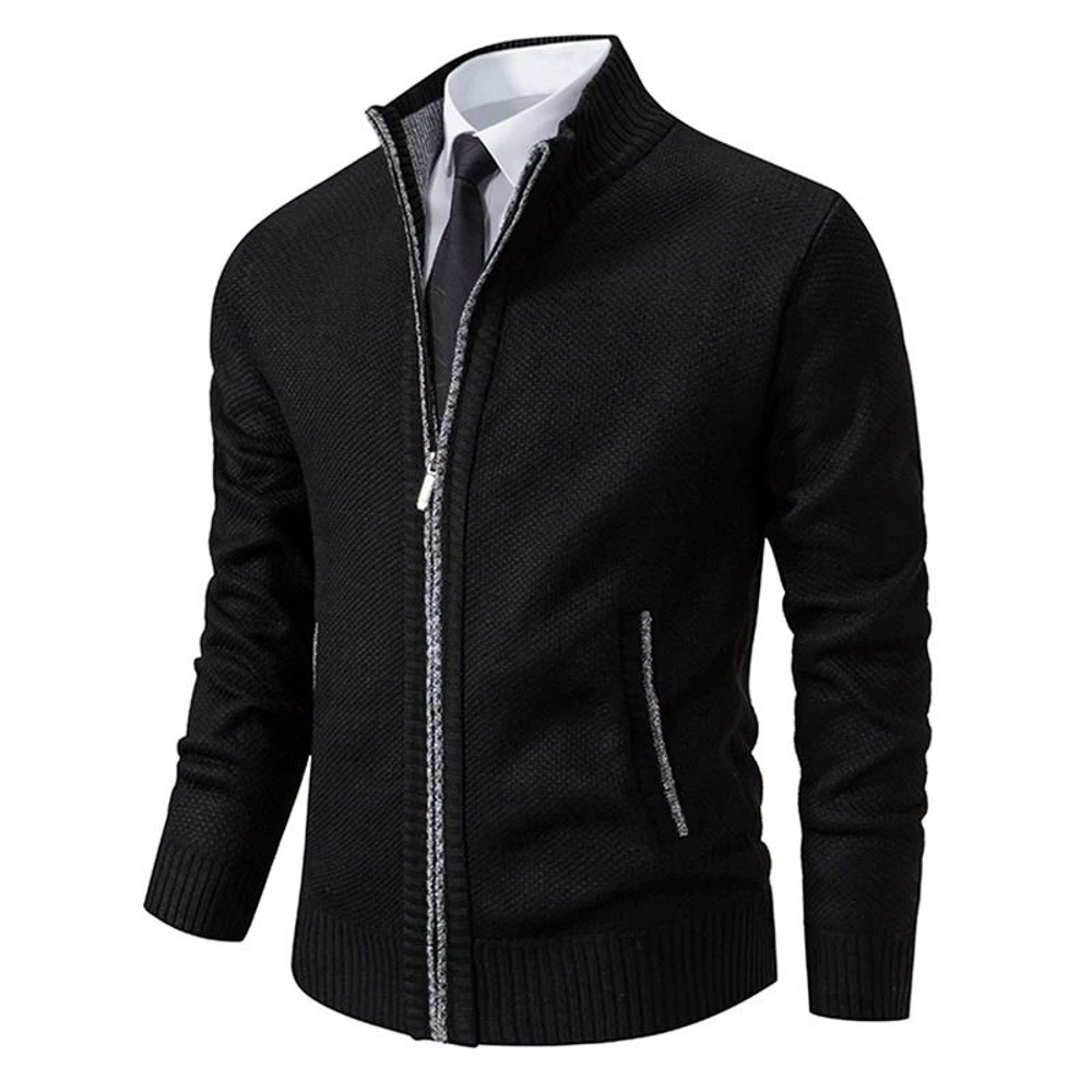 Men Autumn Winter Casual Stand Collar Fleece Warm Zipper Cardigan 10