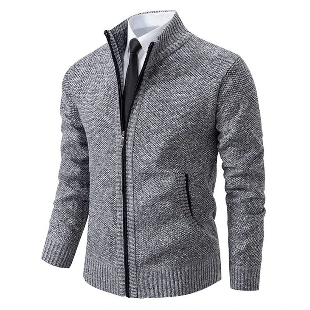 Men Autumn Winter Casual Stand Collar Fleece Warm Zipper Cardigan 11