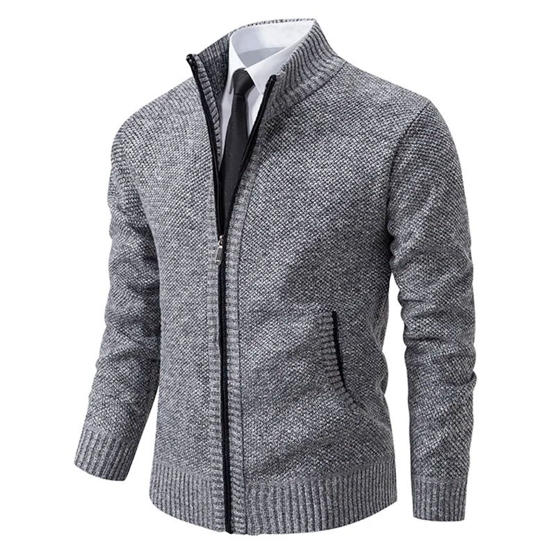 Men Autumn Winter Casual Stand Collar Fleece Warm Zipper Cardigan 11