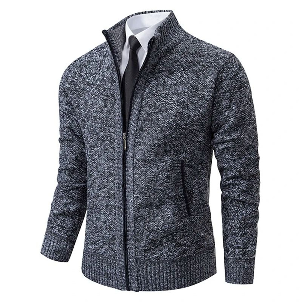 Men Autumn Winter Casual Stand Collar Fleece Warm Zipper Cardigan 13