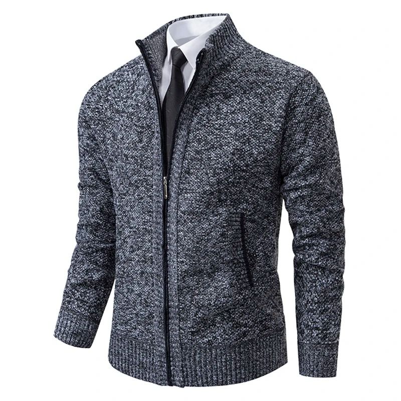 Men Autumn Winter Casual Stand Collar Fleece Warm Zipper Cardigan 13