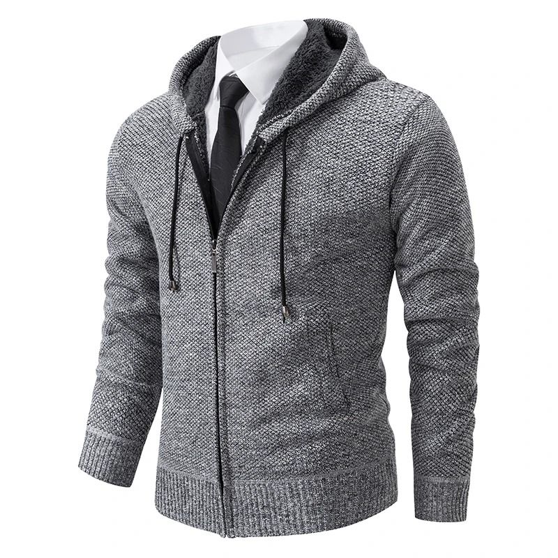 Men Autumn Winter Casual Stand Collar Fleece Warm Zipper Cardigan 14