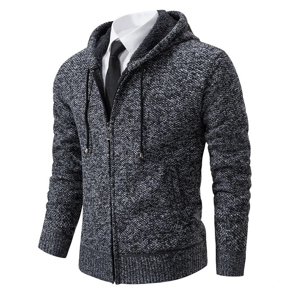 Men Autumn Winter Casual Stand Collar Fleece Warm Zipper Cardigan 15