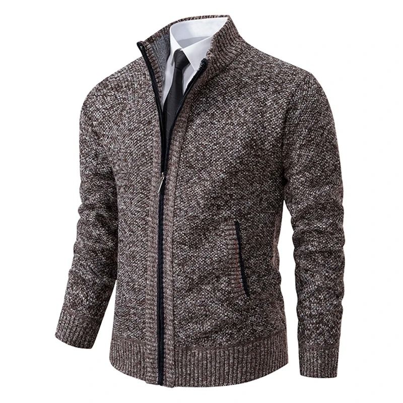 Men Autumn Winter Casual Stand Collar Fleece Warm Zipper Cardigan 16