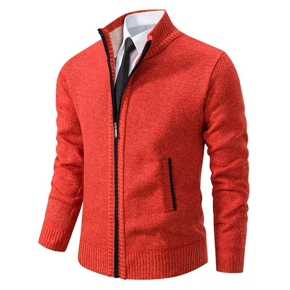 Men Autumn Winter Casual Stand Collar Fleece Warm Zipper Cardigan 1