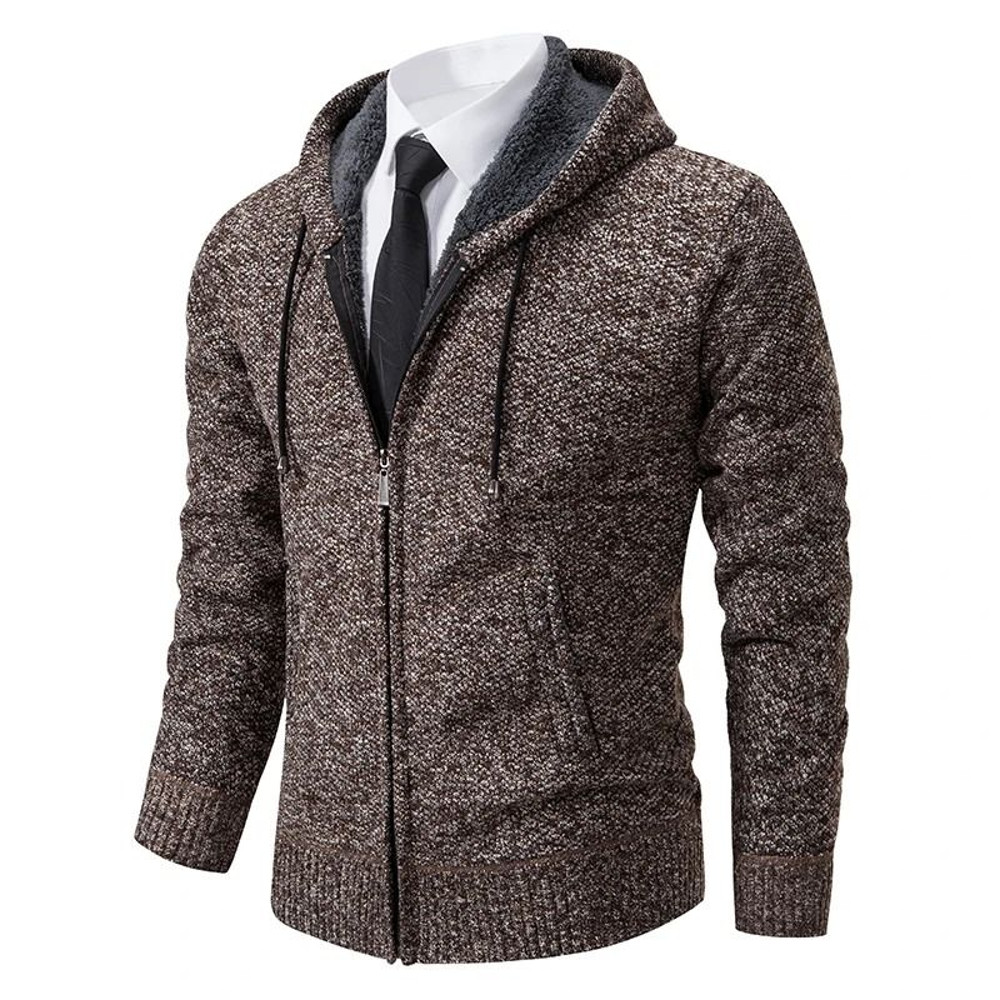 Men Autumn Winter Casual Stand Collar Fleece Warm Zipper Cardigan 19