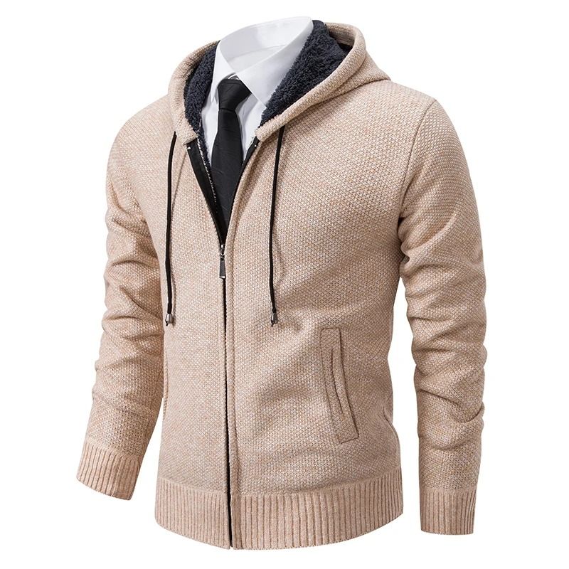 Men Autumn Winter Casual Stand Collar Fleece Warm Zipper Cardigan 20