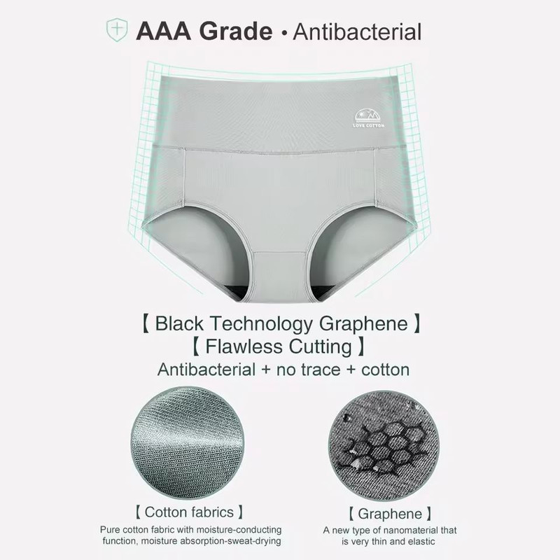5 Pack Womens Cotton High Waisted Underwear Tummy Control Butt Lift Graphene Antibacterial Breathab