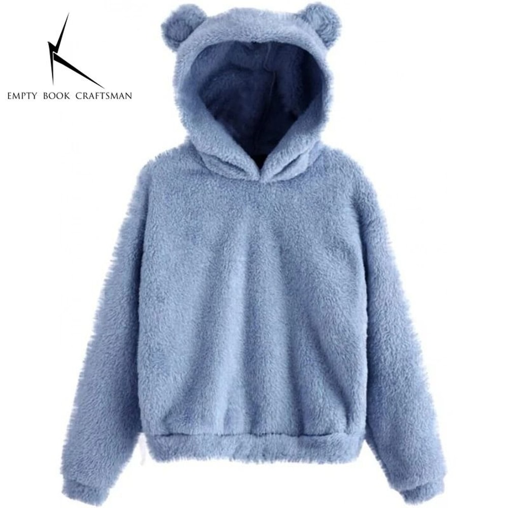 Plush Rabbit Ear Hoodie For Women Warm Long Sleeve Winter Sweatshirt With Cute Ears 9