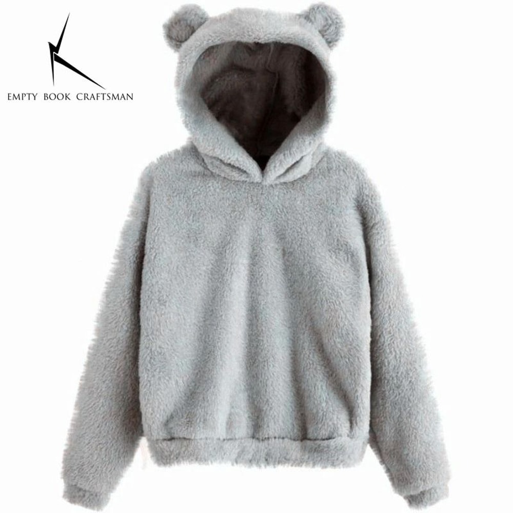 Plush Rabbit Ear Hoodie For Women Warm Long Sleeve Winter Sweatshirt With Cute Ears 12