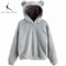 Plush Rabbit Ear Hoodie For Women Warm Long Sleeve Winter Sweatshirt With Cute Ears 12