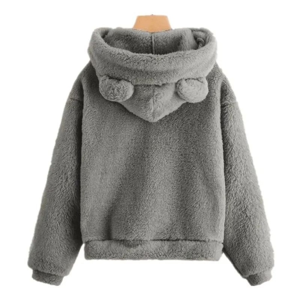 Plush Rabbit Ear Hoodie For Women Warm Long Sleeve Winter Sweatshirt With Cute Ears 1