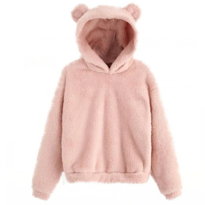 Plush Rabbit Ear Hoodie For Women Warm Long Sleeve Winter Sweatshirt With Cute Ears 2