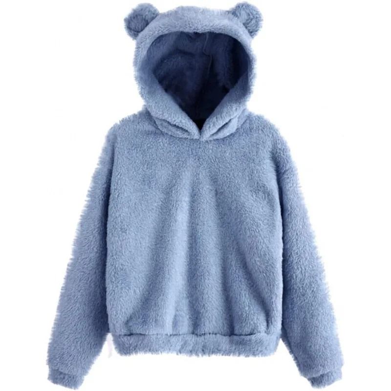 Plush Rabbit Ear Hoodie For Women Warm Long Sleeve Winter Sweatshirt With Cute Ears 3