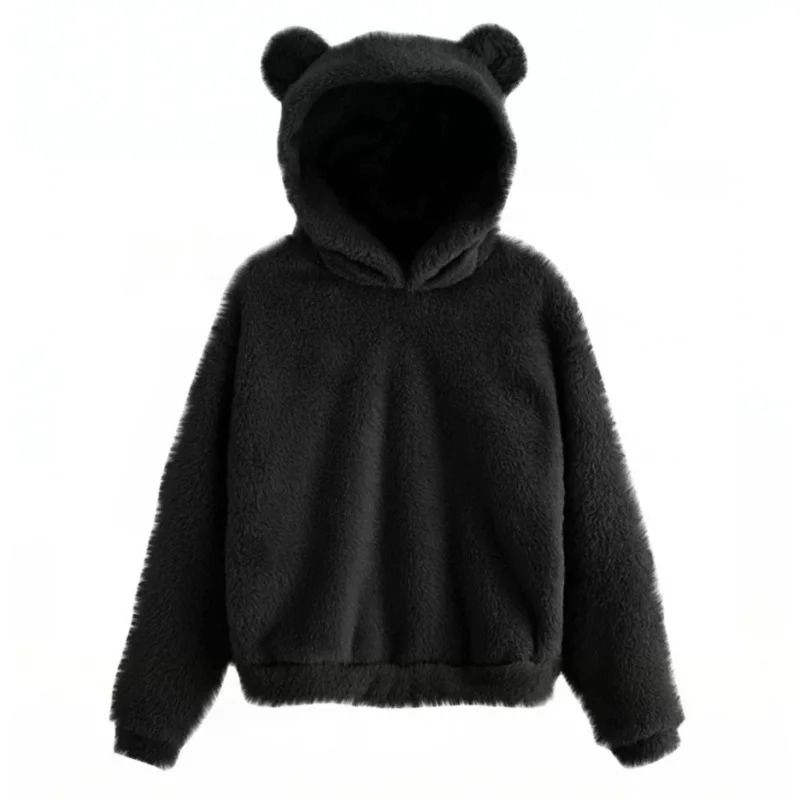 Plush Rabbit Ear Hoodie For Women Warm Long Sleeve Winter Sweatshirt With Cute Ears 5