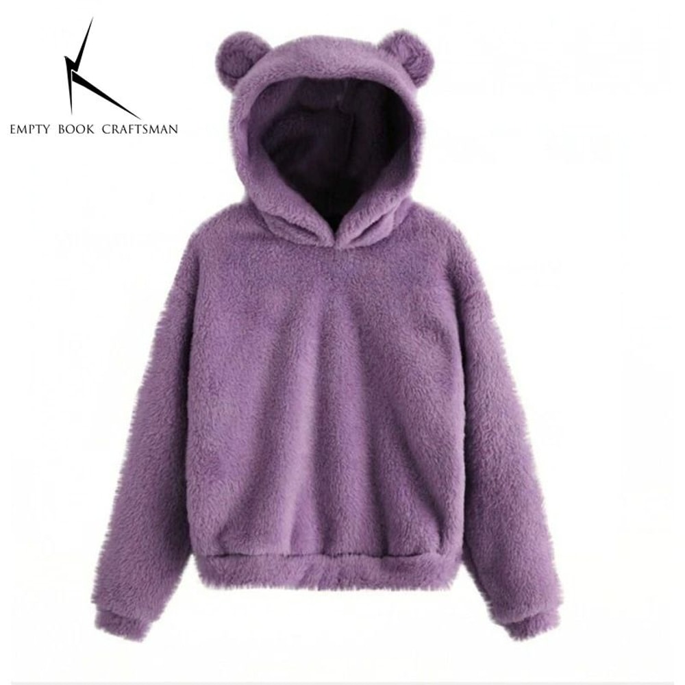 Plush Rabbit Ear Hoodie For Women Warm Long Sleeve Winter Sweatshirt With Cute Ears 18