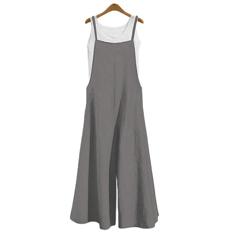 Womens Cotton Linen Wide Leg Jumpsuit Casual Sleeveless Summer Overalls With Adjustable Straps 9