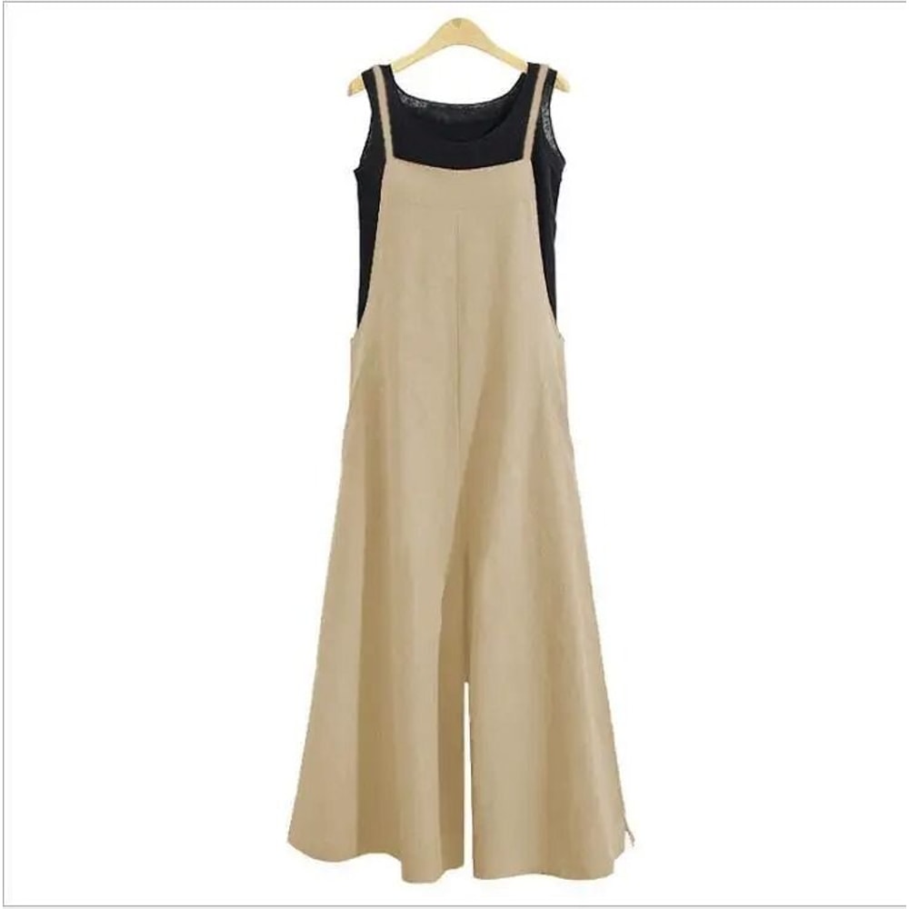Womens Cotton Linen Wide Leg Jumpsuit Casual Sleeveless Summer Overalls With Adjustable Straps 11