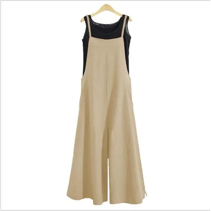 Womens Cotton Linen Wide Leg Jumpsuit Casual Sleeveless Summer Overalls With Adjustable Straps 11
