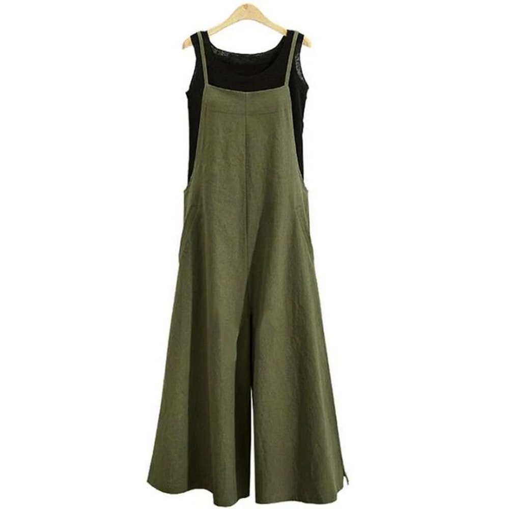 Womens Cotton Linen Wide Leg Jumpsuit Casual Sleeveless Summer Overalls With Adjustable Straps 3