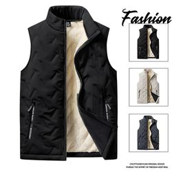 mens cotton vest jacket – warm standing collar sleeveless top with pockets for autumn and winter