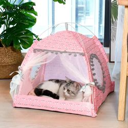 floral pet tent bed for cats and small dogs with semi enclosed design