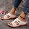 Women Embroidered Flower Leather Wedge Slippers 5