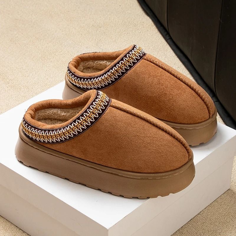 Winter Plush Indoor Outdoor Slippers With Anti Slip Sole And Embroidered Design 2