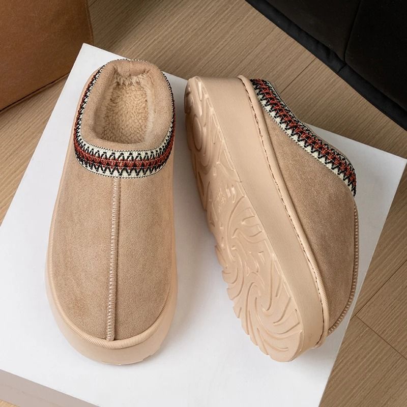 Winter Plush Indoor Outdoor Slippers With Anti Slip Sole And Embroidered Design 4