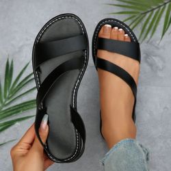 womens round toe flat sandals solid color summer walking shoes