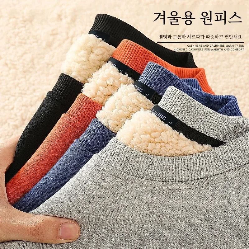 Winter Lamb Velvet Fleece Sweatshirt For Men Thickened Warm Casual Pullover 0