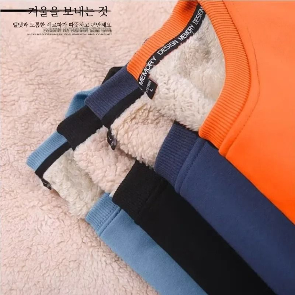 Winter Lamb Velvet Fleece Sweatshirt For Men Thickened Warm Casual Pullover 1