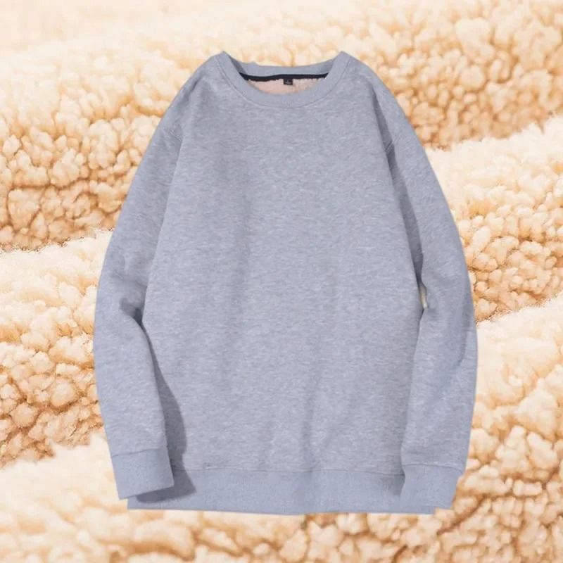 Winter Lamb Velvet Fleece Sweatshirt For Men Thickened Warm Casual Pullover 6
