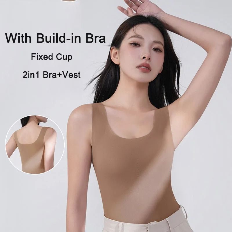 Women Seamless Ice Silk Tank Top With Chest Pads 2