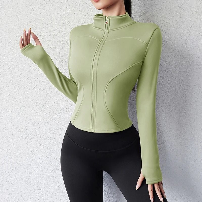 Women Winter Fleece Zipper Yoga Jacket With Thumb Holes 10