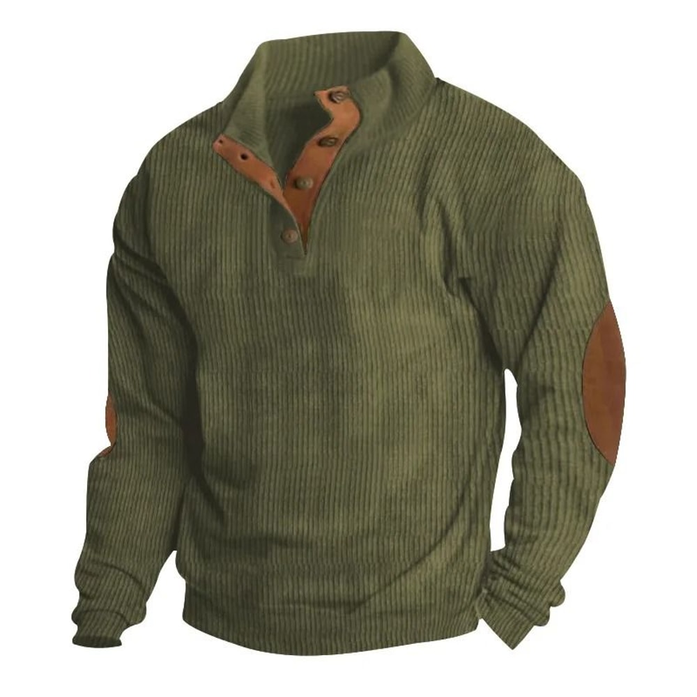 Men Corduroy Patchwork Sweatshirt Long Sleeve Stand Collar Pullover 9