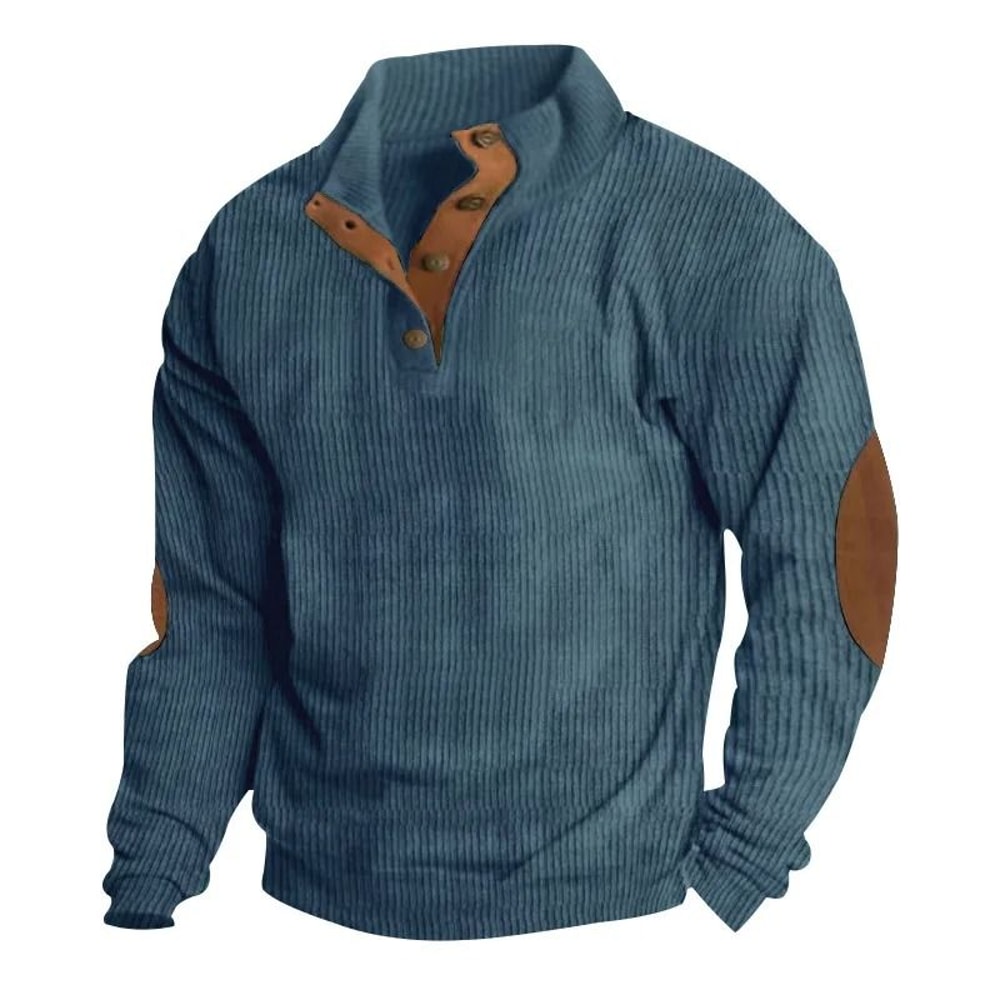 Men Corduroy Patchwork Sweatshirt Long Sleeve Stand Collar Pullover 10