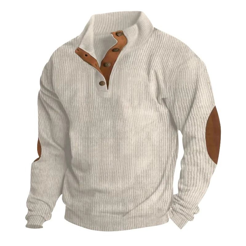 Men Corduroy Patchwork Sweatshirt Long Sleeve Stand Collar Pullover 12