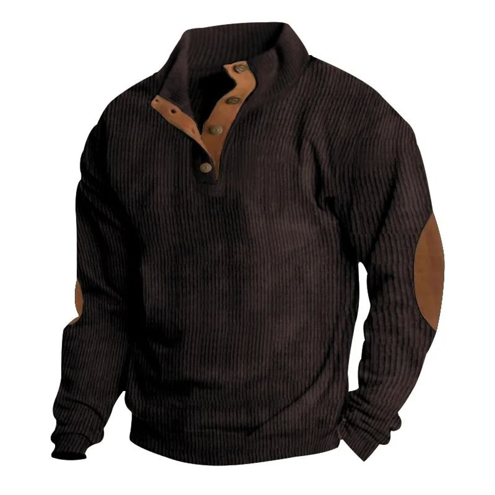 Men Corduroy Patchwork Sweatshirt Long Sleeve Stand Collar Pullover 13