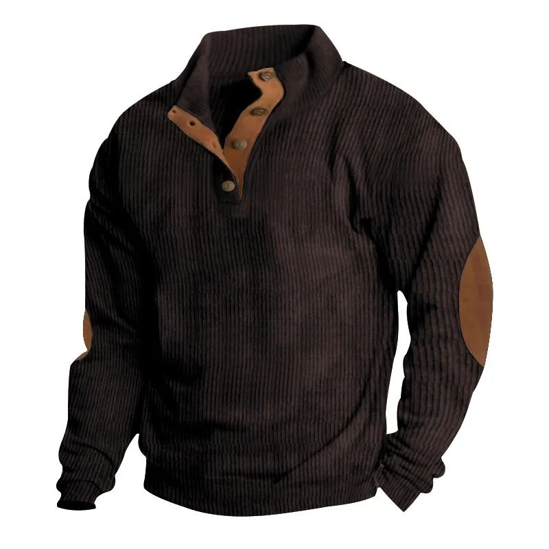 Men Corduroy Patchwork Sweatshirt Long Sleeve Stand Collar Pullover 13